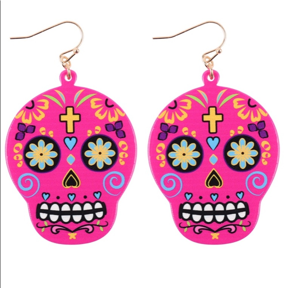 Hot Pink/Fuchsia Sugar Skull Earrings